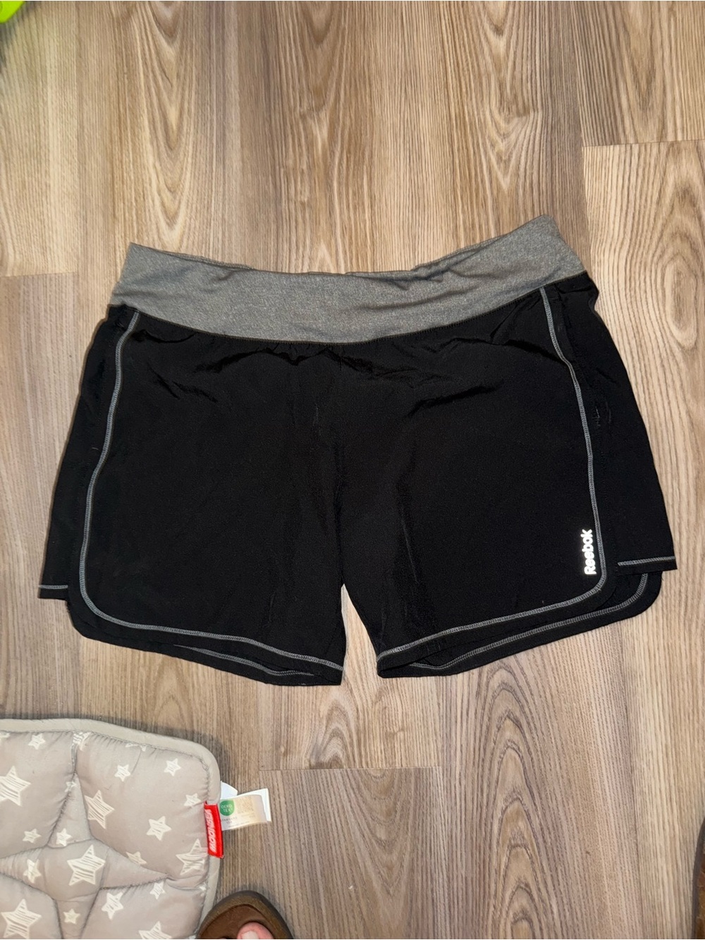 Reebok Black Athletic Shorts with Gray Waistband and Trim